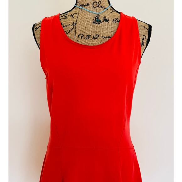 TJX Women Red Orange Nylon Spandex Sleeveless Fitted Skater Gold Zipper Dress M - Picture 2 of 7